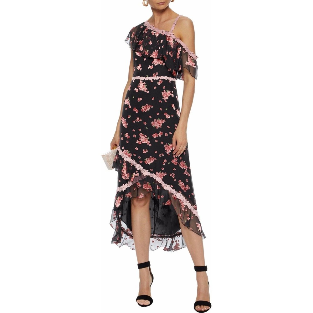 Alice + Olivia Womens Caydon Midi Dress 8 Floral Romantic Whimsigoth Ethereal - Picture 5 of 12